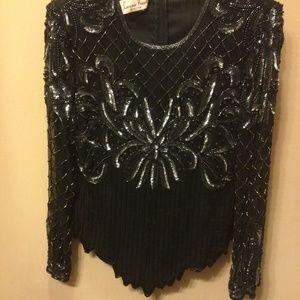 Laurence Kazar Black Sequin Top, Marked “L” fits an 8